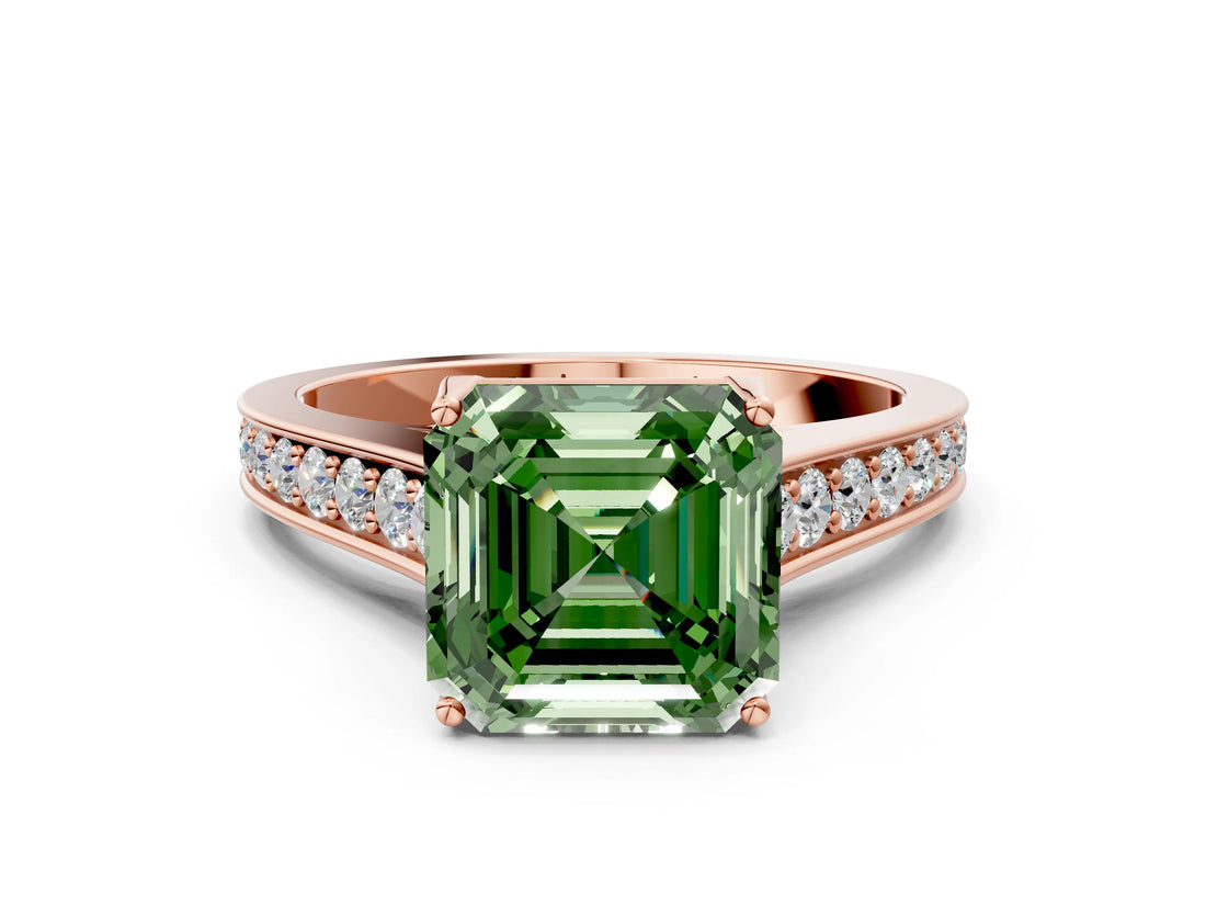 Rose gold Fancy Green Asscher  Brilliant Cut Diamond Engagement Ring with Pavé Band and Four-Prong Setting_30