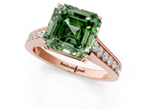 Rose gold Fancy Green Asscher  Brilliant Cut Diamond Engagement Ring with Pavé Band and Four-Prong Setting_31