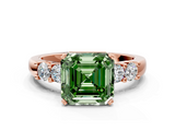 Rose gold Fancy Green Asscher  Brilliant Cut Diamond Five-Stone Prong Set Engagement Ring with Channel Band_17