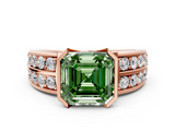 Rose gold Fancy Green Asscher  Brilliant Diamond Channel Set Wide Band Ring with Bezel Setting