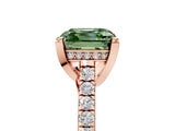 Rose gold Fancy Green Asscher  Brilliant Diamond Solitaire with Pavé Band and Four-Prong Setting