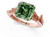 Rose gold Fancy Green Asscher  Brilliant Solitaire with Leaf Motif Band and Four-Prong Setting_1
