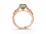 Rose gold Fancy Green Asscher  Brilliant Solitaire with Leaf Motif Band and Four-Prong Setting_3