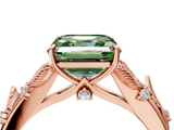 Rose gold Fancy Green Asscher  Brilliant Solitaire with Leaf Motif Band and Four-Prong Setting_4