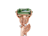 Rose gold Fancy Green Asscher  Brilliant Solitaire with Leaf Motif Band and Four-Prong Setting_5