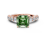 Rose gold Fancy Green Asscher  Brilliant Solitaire with Pavé Band and Four-Prong Setting
