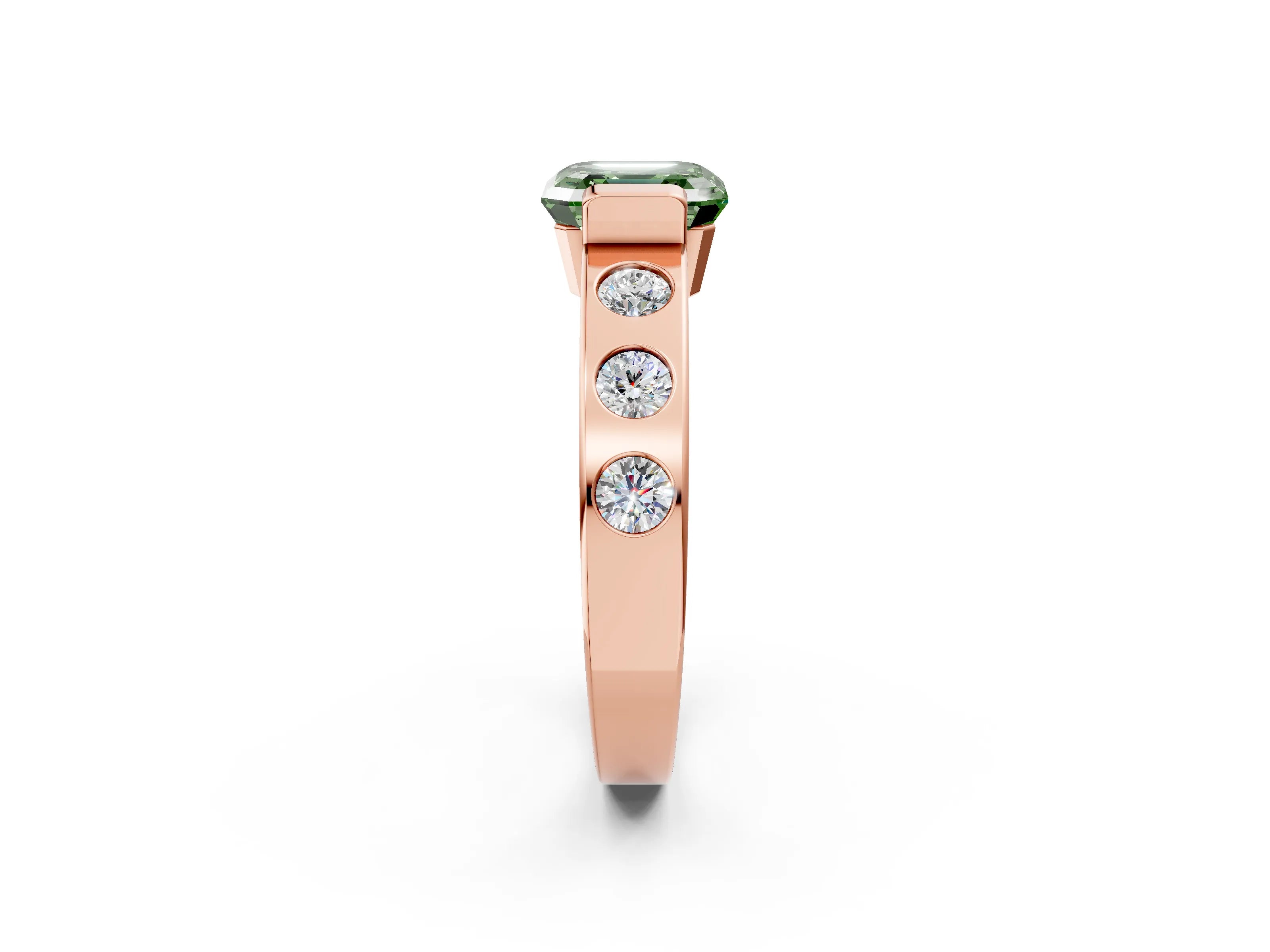 Rose gold Fancy Green Asscher Cut Brilliant Channel-Set Diamond Ring with Bezel Prong Setting_2