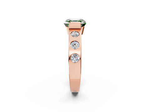 Rose gold Fancy Green Asscher Cut Brilliant Channel-Set Diamond Ring with Bezel Prong Setting_2