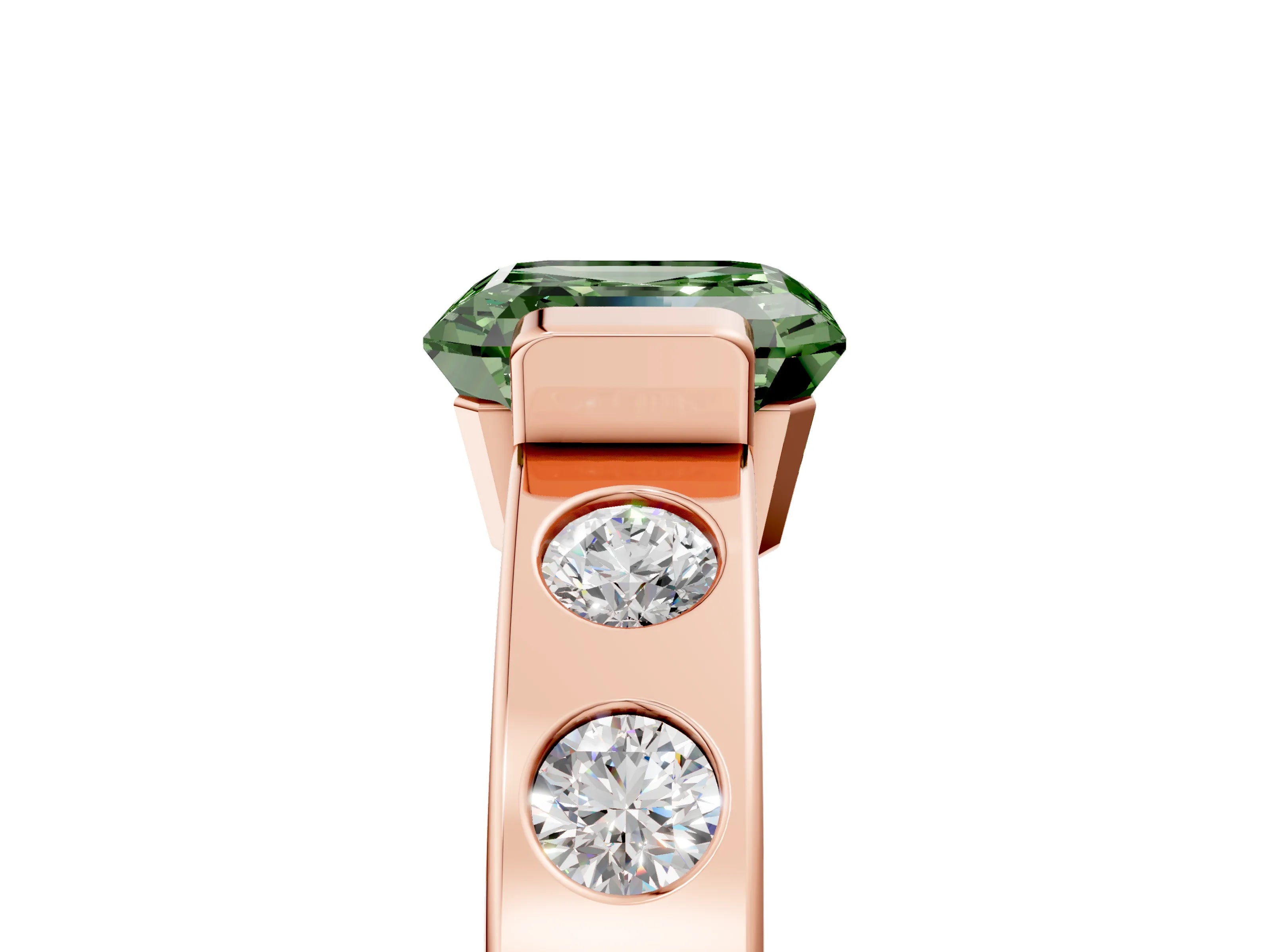 Rose gold Fancy Green Asscher Cut Brilliant Channel-Set Diamond Ring with Bezel Prong Setting_5