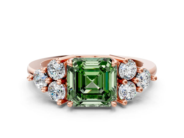 Rose Gold Asscher Cut Cluster Side Stone Engagement Ring Setting for Fancy Green Center