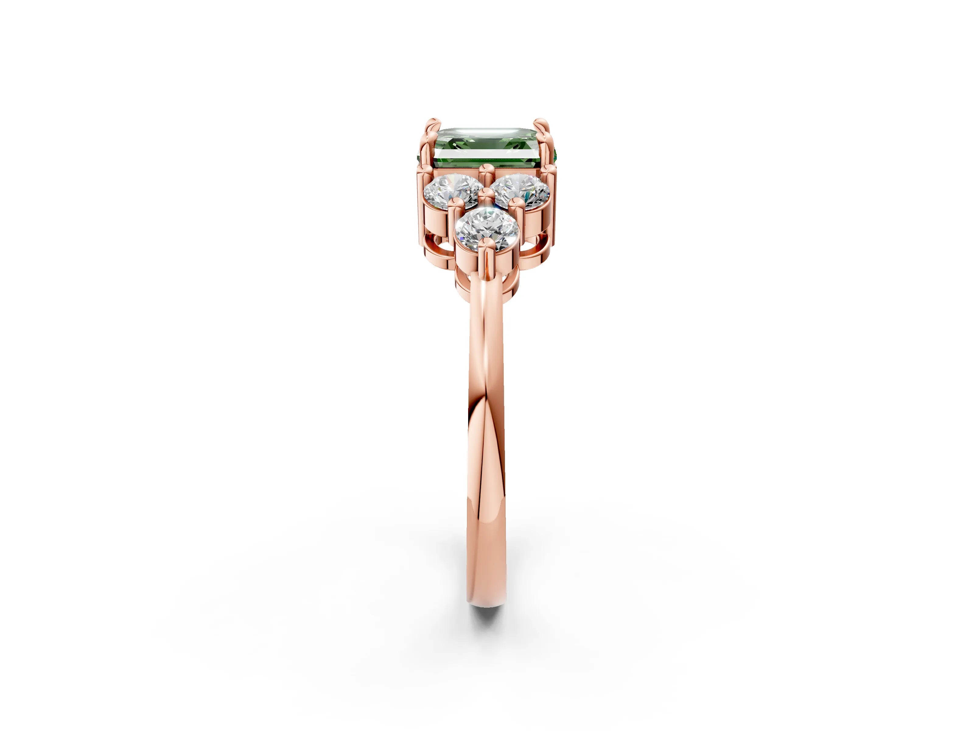 Rose gold Fancy Green Asscher Cut Brilliant Diamond Cluster Accent Solitaire Ring with Prong Setting_2