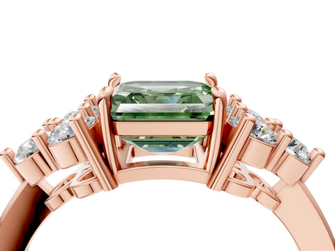 Rose gold Fancy Green Asscher Cut Brilliant Diamond Cluster Accent Solitaire Ring with Prong Setting_4