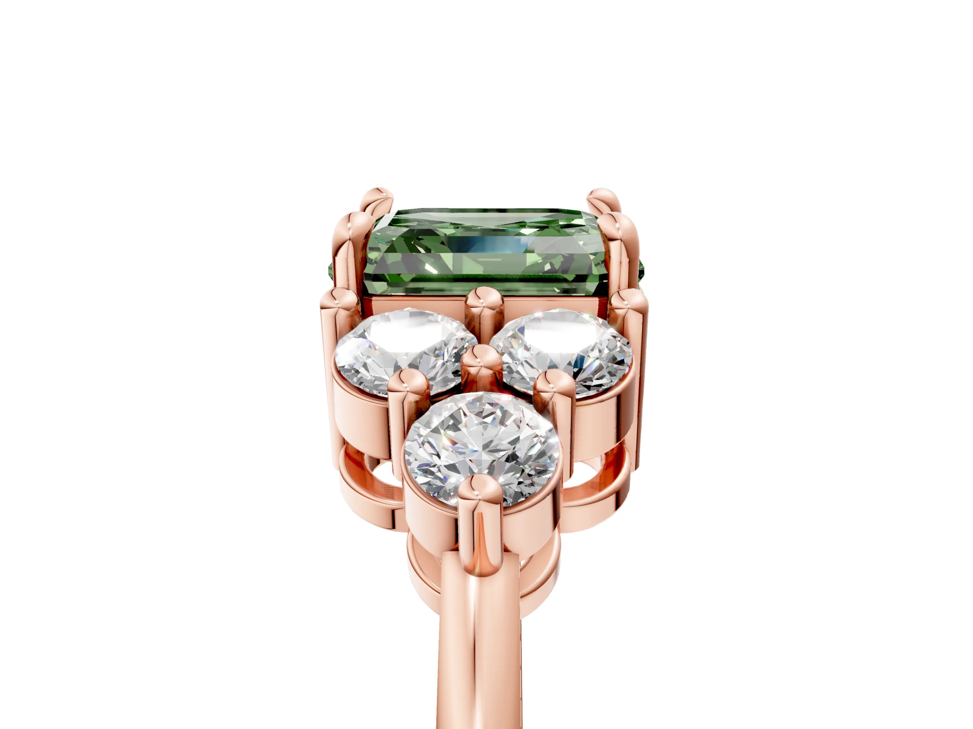 Rose gold Fancy Green Asscher Cut Brilliant Diamond Cluster Accent Solitaire Ring with Prong Setting_5