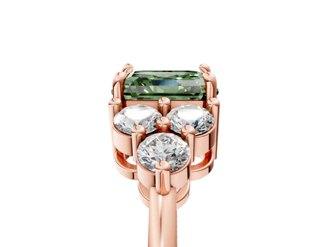 Rose gold Fancy Green Asscher Cut Brilliant Diamond Cluster Accent Solitaire Ring with Prong Setting_5