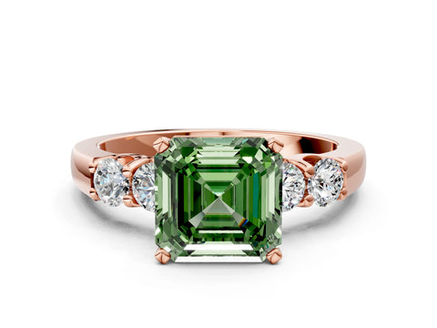 Rose gold Fancy Green Asscher Cut Brilliant Diamond Five-Stone Engagement Ring with Prong Setting on a Classic Band_3