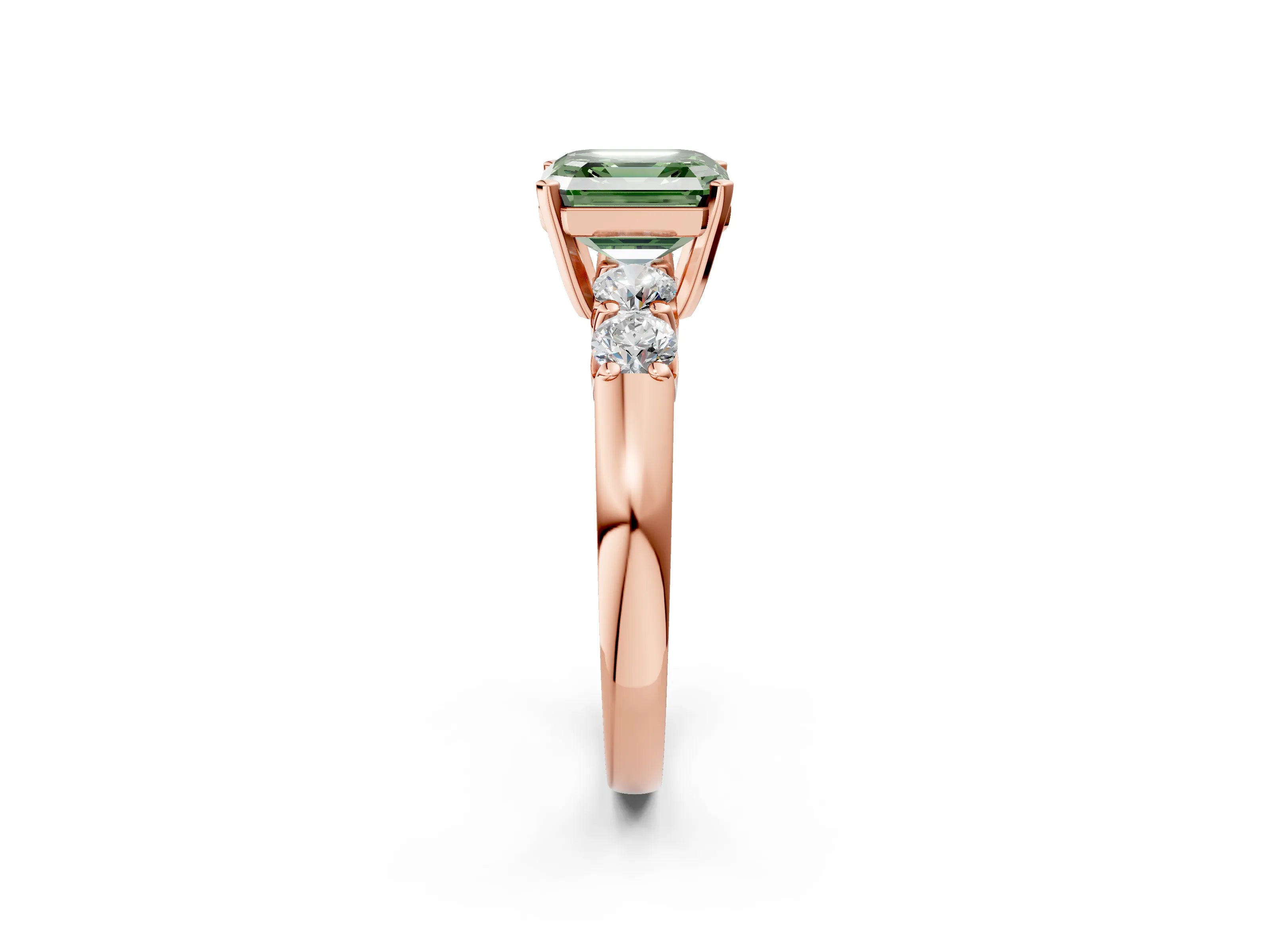 Rose gold Fancy Green Asscher Cut Brilliant Diamond Five-Stone Engagement Ring with Prong Setting on a Classic Band_5