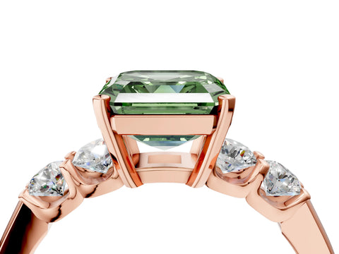 Rose gold Fancy Green Asscher Cut Brilliant Diamond Five-Stone Engagement Ring with Prong Setting on a Classic Band_7