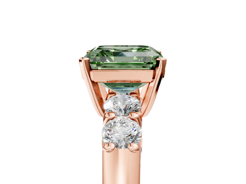 Rose gold Fancy Green Asscher Cut Brilliant Diamond Five-Stone Engagement Ring with Prong Setting on a Classic Band_8