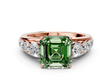 Rose gold Fancy Green Asscher Cut Brilliant Diamond Pavé Band with Six-Prong Setting