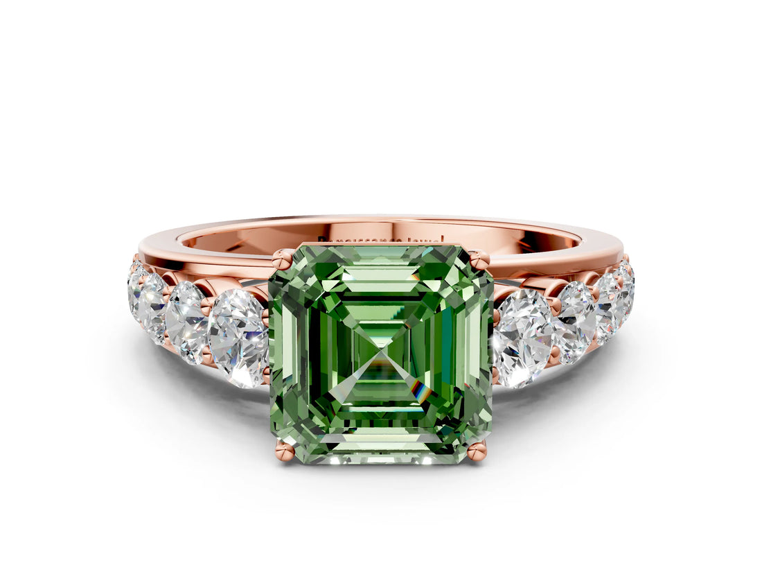 Rose gold Fancy Green Asscher Cut Brilliant Diamond Pavé Band with Six-Prong Setting_12
