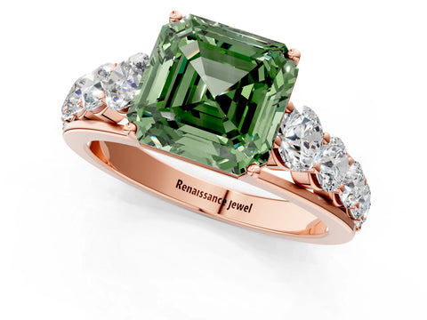Rose gold Fancy Green Asscher Cut Brilliant Diamond Pavé Band with Six-Prong Setting_1