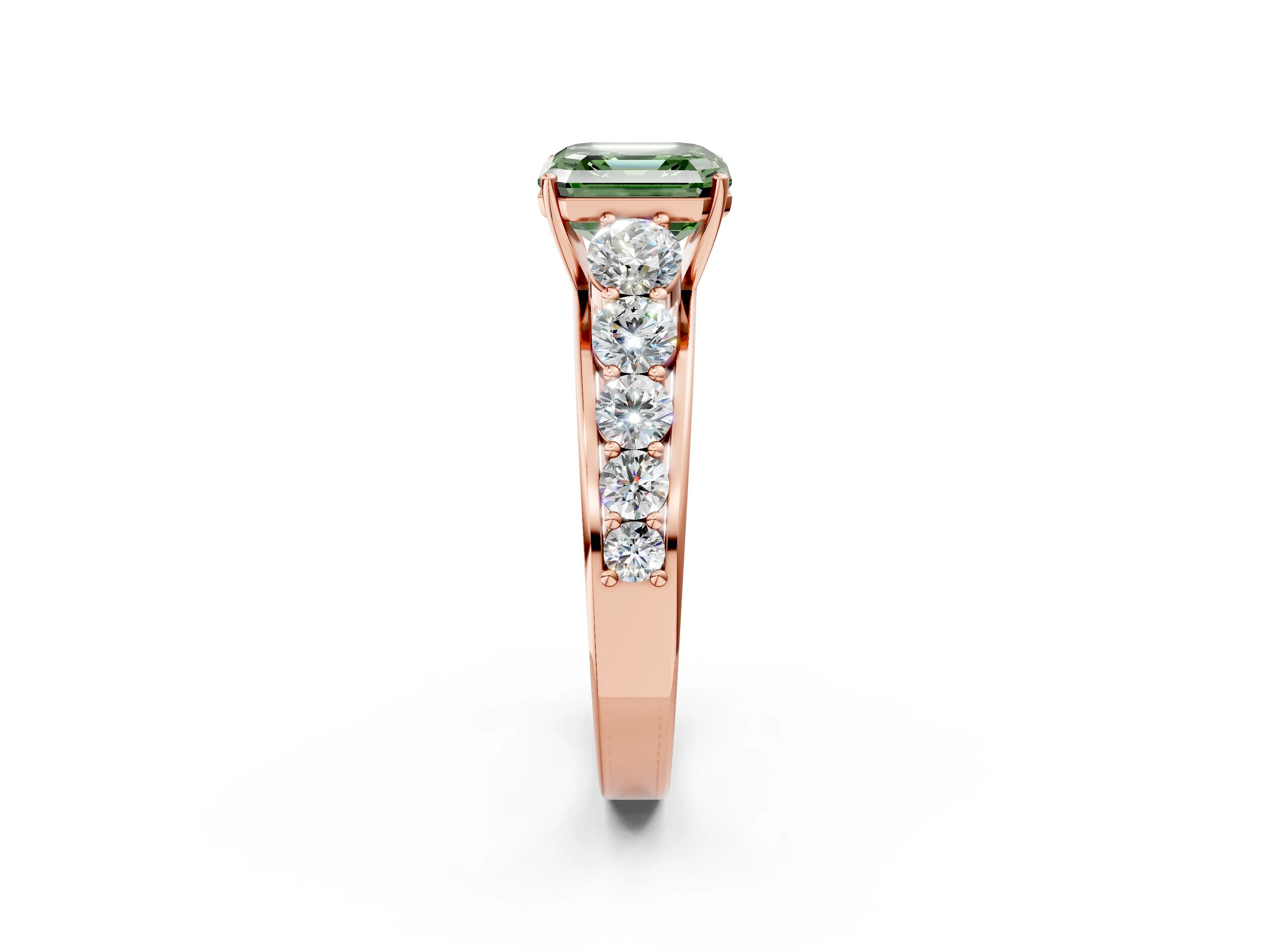 Rose gold Fancy Green Asscher Cut Brilliant Diamond Pavé Band with Six-Prong Setting_2