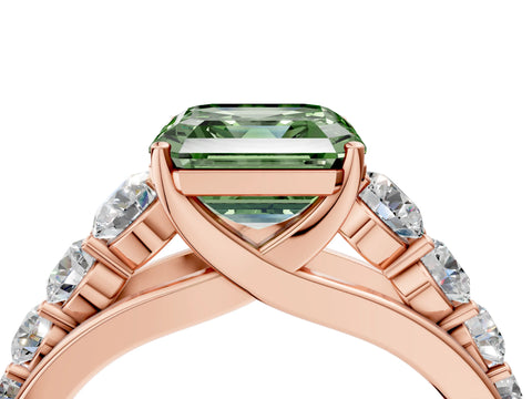 Rose gold Fancy Green Asscher Cut Brilliant Diamond Pavé Band with Six-Prong Setting_4