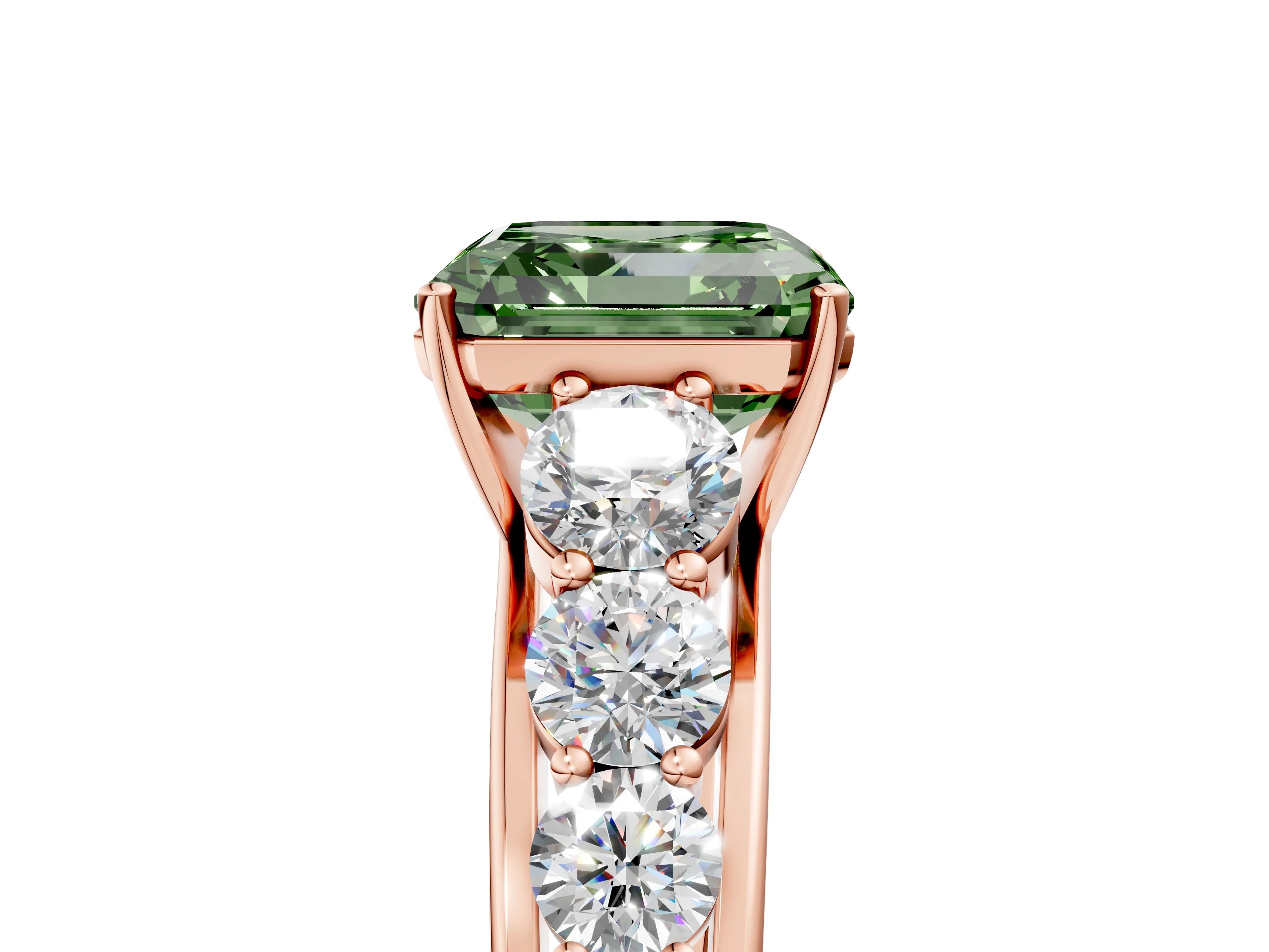 Rose gold Fancy Green Asscher Cut Brilliant Diamond Pavé Band with Six-Prong Setting_5