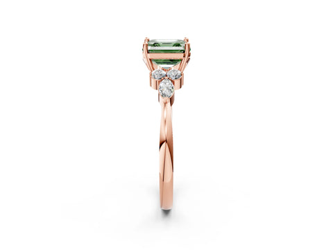 Rose gold Fancy Green Asscher Cut Brilliant Diamond Solitaire Ring with Pear Side Stones and Four-Prong Setting_5