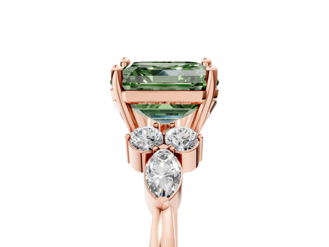 Rose gold Fancy Green Asscher Cut Brilliant Diamond Solitaire Ring with Pear Side Stones and Four-Prong Setting_8