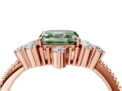 Rose gold Fancy Green Asscher Cut Brilliant Diamond with Cluster Setting on a Beaded Band and Four-Prong Setting_4