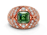 Rose gold Fancy Green Asscher Cut Brilliant Halo Pave Diamond Milgrain Ring