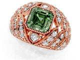 Rose gold Fancy Green Asscher Cut Brilliant Halo Pave Diamond Milgrain Ring_1