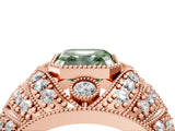 Rose gold Fancy Green Asscher Cut Brilliant Halo Pave Diamond Milgrain Ring_4