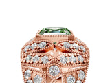 Rose gold Fancy Green Asscher Cut Brilliant Halo Pave Diamond Milgrain Ring_5