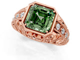 Rose gold Fancy Green Asscher Cut Brilliant Milgrain Filigree Diamond Ring with Square Prong Setting_1