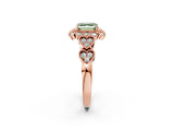 Rose gold Fancy Green Asscher Cut Brilliant Milgrain Pave Heart Band Solitaire Ring_2