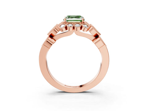 Rose gold Fancy Green Asscher Cut Brilliant Milgrain Pave Heart Band Solitaire Ring_3