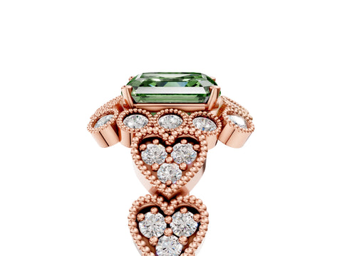 Rose gold Fancy Green Asscher Cut Brilliant Milgrain Pave Heart Band Solitaire Ring_5