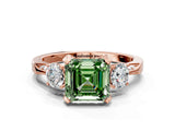 Rose gold Fancy Green Asscher Cut Brilliant Three-Stone Diamond Ring with Pavé Band and Four-Prong Setting_3