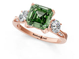 Rose gold Fancy Green Asscher Cut Brilliant Three-Stone Diamond Ring with Pavé Band and Four-Prong Setting_4