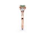 Rose gold Fancy Green Asscher Cut Brilliant Three-Stone Diamond Ring with Pavé Band and Four-Prong Setting_5