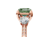 Rose gold Fancy Green Asscher Cut Brilliant Three-Stone Diamond Ring with Pavé Band and Four-Prong Setting_8