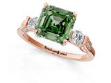 Rose gold Fancy Green Asscher Cut Brilliant Three-Stone Pave Band with Four-Prong Setting_1