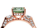 Rose gold Fancy Green Asscher Cut Brilliant Three-Stone Pave Band with Four-Prong Setting_4