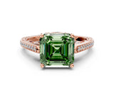 Rose gold Fancy Green Asscher  Cut Cathedral Pave Diamond Engagement Ring with Six-Prong Setting_32
