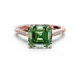 Rose gold Fancy Green Asscher  Cut Channel Set Solitaire Engagement Ring with Four-Prong Setting