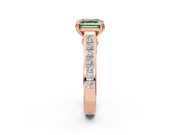 Rose Gold Asscher Cut Channel Set Solitaire Engagement Ring Setting for Fancy Green Center with Double Claw Prongs