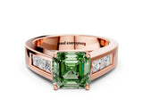 Rose gold Fancy Green Asscher Cut Cut Channel Set Solitaire Ring with Four-Prong Setting