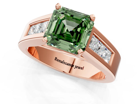 Rose gold Fancy Green Asscher Cut Cut Channel Set Solitaire Ring with Four-Prong Setting_1